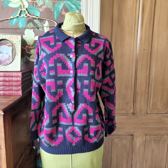 Vintage Sweaters - JAMIE SCOTT Pullover 3/4 Button Sweater Size Large